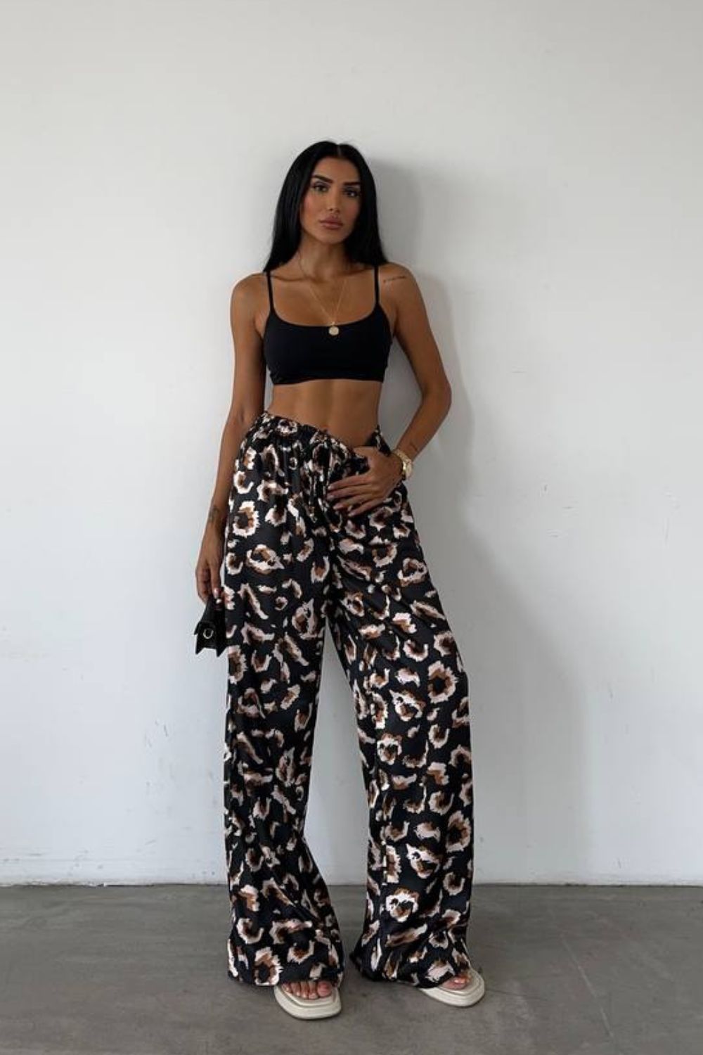 PANTALON RASO NEGRO/CAFE CINTURA ELASTICADA ANA