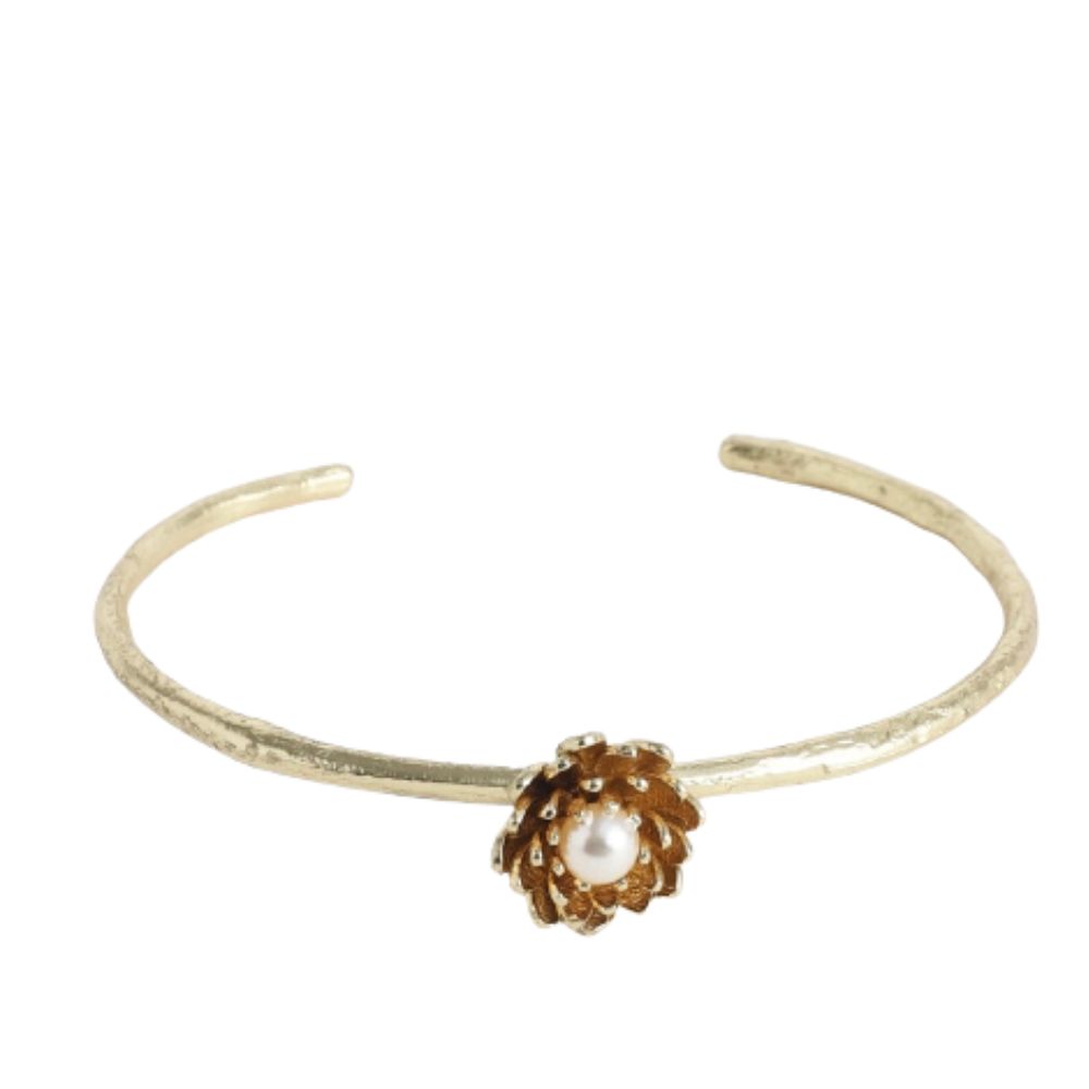 PULSERA DE PETALOS BRONCE Y PERLA