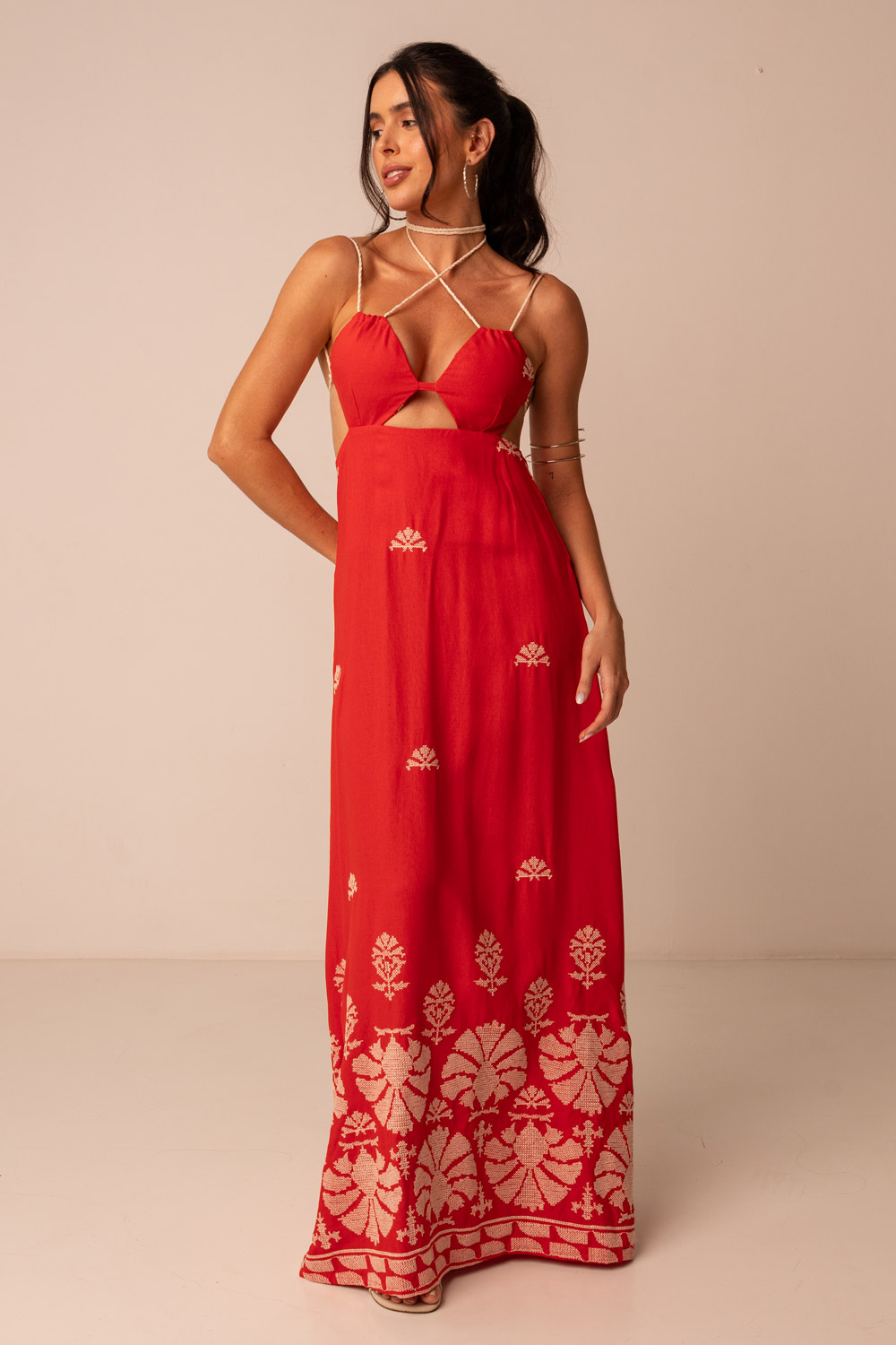 VESTIDO ROJO LARGO TIRANTES AMIRA